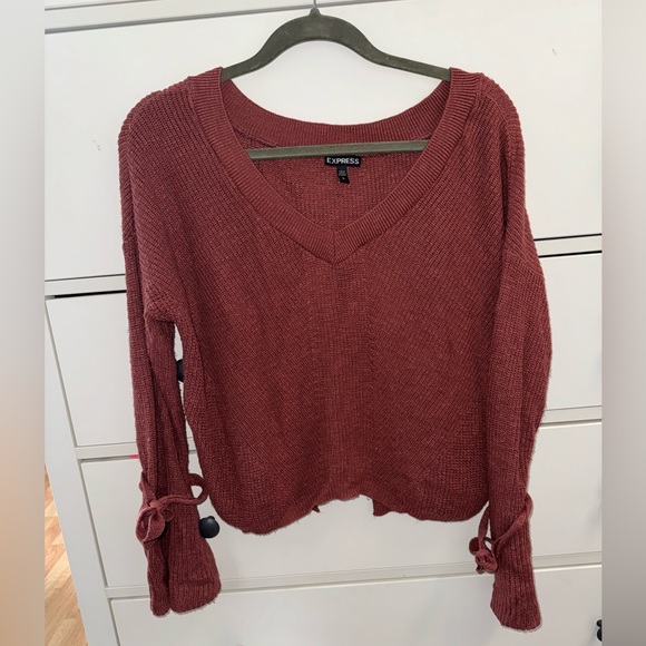 Express Bell Tie Sleeve Split Back Sweater - Picture 2 of 7